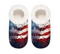 Mexpekil Pantoufles en mousse à mémoire de forme avec motif feu d'artifice pour homme et femme, motif drapeau américain, multicolore, 9/10.5 UK Wide