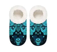 Mexpekil Pantoufles fantaisie bleues gothiques tête de mort papillon pour femmes pantoufles maison pantoufles antidérapantes pour femmes hommes dames, Crâne Papillon Gothique Bleu Fantaisie, Large