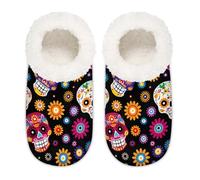 Mexpekil Pantoufles mexicaines en forme de tête de mort et de fleurs antidérapantes pour femmes, hommes et femmes, Tête de mort mexicaine en sucre, Large