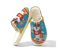 Mexpekil Pantoufles moelleuses pour femmes et hommes, Cartoon Corgi Surf