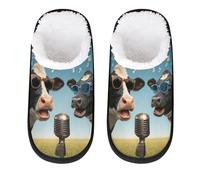Mexpekil Pantoufles moelleuses pour femmes et hommes, Deux vaches chantent, 8/11 UK Wide