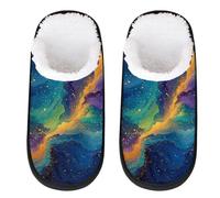 Mexpekil Pantoufles moelleuses pour femmes et hommes, Galaxy Gold Flow, 8/11 UK Wide