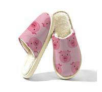 Mexpekil Pantoufles moelleuses pour femmes et hommes, Tête de cochon rose