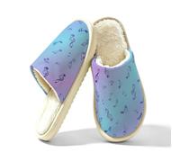 Mexpekil Pantoufles moelleuses pour homme et femme (40-42) | Chaussons d'intérieur antidérapants en mousse à mémoire de forme avec symboles musicaux Bleu fluo