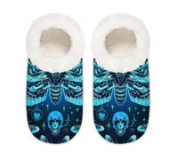 Mexpekil Pantoufles mystiques gothiques avec tête de mort et papillon pour femme - Chaussons antidérapants pour femme et homme, Crâne gothique mystique papillon, X-Large