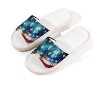 Mexpekil Pantoufles peintes pour femmes et hommes, 4 juillet, motif drapeau des États-Unis, chaussures d'été en lin, multicolore, 6/6.5 UK Wide