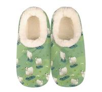 Mexpekil Pantoufles pour homme et femme avec col moelleux - Pantoufles d'hiver chaudes antidérapantes - Chaussures d'intérieur - Cadeaux pour maman et papa (plusieurs tailles 37-46), Mouton prairie