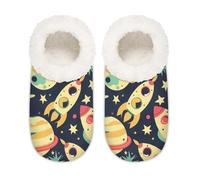Mexpekil Pantoufles rétro Space Planet Rockets pour femme, pantoufles pelucheuses antidérapantes pour femmes, hommes et femmes, Fusées planète spatiale rétro, Large/XX-Large