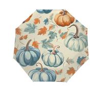 Mexpekil Parapluie compact pliable avec feuilles d'automne, soleil, pluie, ouverture automatique, citrouille, parapluie coupe-vent pour femmes et enfants