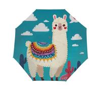 Mexpekil Parapluie pliable automatique à fermeture ouverte, joli lama, alpaga et cactus coupe-vent compact pour homme et femme