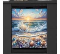 Mexpekil Pearl Shell Beach Couvercle magnétique pour lave-vaisselle | Housses décoratives réutilisables pour lave-vaisselle, panneau avant magnétique, autocollant pour appareils de cuisine