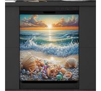 Mexpekil Pearl Shell Waves Couvercle magnétique pour lave-vaisselle | Housses décoratives réutilisables pour lave-vaisselle - Panneau avant magnétique - 58,4 x 66 cm - Autocollant pour appareils