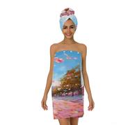 Mexpekil Peignoir de bain et serviette à cheveux en microfibre absorbante à séchage rapide pour couple de parisiens Rose