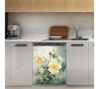 Mexpekil Peinture à l'huile Fleurs Lave-Vaisselle Magnétique Couvercle 53,3 x 66 cm Autocollant décoratif pour porte d'entrée Imperméable Panneau Magnétique