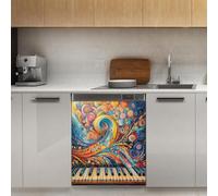 Mexpekil Peinture colorée notes de musique couvercle magnétique pour lave-vaisselle 53,3 x 66 cm autocollant décoratif pour porte d'entrée étanche panneau magnétique