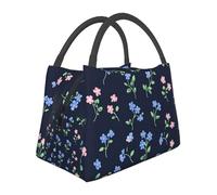 Mexpekil Petit sac à déjeuner isotherme pour femme - Motif fleurs bleues et roses - Grande capacité - Sac fourre-tout portable pour le travail