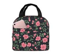 Mexpekil Petit sac à déjeuner isotherme rose à motif floral pour femme - Boîte à déjeuner thermique portable pour adultes - Sac fourre-tout réutilisable pour le travail
