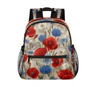Mexpekil Petit sac à dos avec sangle de poitrine pour filles et garçons Motif coquelicots rouges Bleu