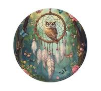 Mexpekil Petit tapis de souris rond avec base en caoutchouc antidérapant, motif attrape-rêves, hibou, forêt, 20,3 cm