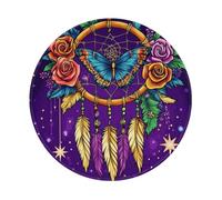 Mexpekil Petit tapis de souris rond avec base en caoutchouc antidérapant, motif attrape-rêves, roses, papillons, étoiles, 20,3 cm