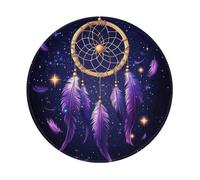 Mexpekil Petit tapis de souris rond avec base en caoutchouc antidérapant, motif attrape-rêves, violet avec bords cousus - Accessoires de bureau pour travailler et jouer - 20,3 cm