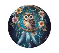 Mexpekil Petit tapis de souris rond avec motif attrape-rêves et hibou avec base en caoutchouc antidérapant, accessoires de bureau pour le travail, les jeux, 20,3 cm