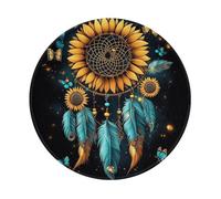 Mexpekil Petit tapis de souris rond avec motif attrape-rêves et tournesols avec base en caoutchouc antidérapant, accessoires de bureau pour le travail, les jeux, 20,3 cm