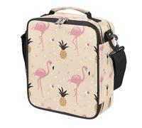 Mexpekil Pink Bird Sac à déjeuner pour enfants Motif ananas tropicaux Boîte à déjeuner carrée isotherme réutilisable pour l'école, le pique-nique, les voyages