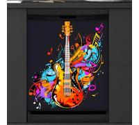 Mexpekil Rainbow Music Guitar Notes Couverture magnétique pour lave-vaisselle 53,3 x 66 cm Autocollant décoratif étanche pour lave-vaisselle