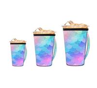 Mexpekil Rainbow Scale Lot de 3 manchons réutilisables pour café glacé avec poignée, ajustement universel pour gobelets et verres de 473 à 946 ml, porte-gobelet isotherme en néoprène pour boissons