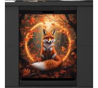 Mexpekil Red Fox Aimant de lave-vaisselle Motif feuilles oranges | Housses décoratives réutilisables pour lave-vaisselle - Panneau avant magnétique - 58,4 x 66 cm - Autocollant pour appareils