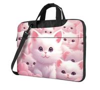 Mexpekil Sac à bandoulière étanche pour ordinateur portable avec sangle pour homme et femme, Chats blancs mignons, 14 Inch