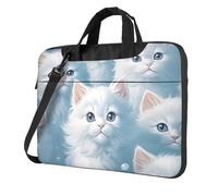 Mexpekil Sac à bandoulière étanche pour ordinateur portable avec sangle pour homme et femme, Chats blancs mignons, 14 Inch
