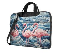 Mexpekil Sac à bandoulière étanche pour ordinateur portable avec sangle pour homme et femme, Flamingo Wave, 14 Inch