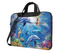 Mexpekil Sac à bandoulière étanche pour ordinateur portable avec sangle pour homme et femme, Hippocampe dauphins sous-marins, 15.6 Inch