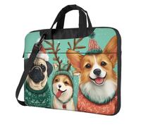 Mexpekil Sac à bandoulière étanche pour ordinateur portable avec sangle pour homme et femme, Merry Christmas Three Dogs, 15.6 Inch