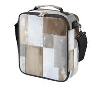 Mexpekil Sac à déjeuner abstrait beige gris art enfants garçons filles boîte à déjeuner carrée isotherme réutilisable pour l'école, pique-nique, voyage
