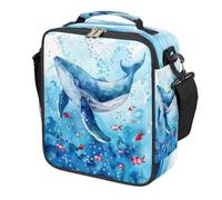 Mexpekil Sac à déjeuner aquarelle avec baleine et poissons tropicaux pour garçons et filles, boîte à déjeuner carrée à isolation thermique, réutilisable pour l'école, le pique-nique, les voyages