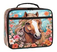 Mexpekil Sac à déjeuner élégant pour enfants, motif cheval et fleurs, sac fourre-tout isotherme réutilisable pour l'école, le pique-nique, le travail