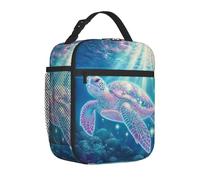 Mexpekil Sac à déjeuner isotherme avec poche latérale en maille pour adultes - Motif tortue de mer - Rose brillant