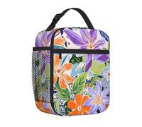 Mexpekil Sac à déjeuner isotherme avec poche latérale en maille pour femmes, hommes, garçons et filles, motif fleurs d'iris tropicaux