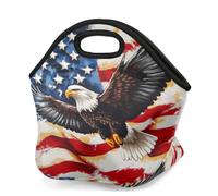 Mexpekil Sac à déjeuner isotherme en néoprène pour femmes, hommes, adultes, enfants, aigle volant drapeau américain, sac à déjeuner portable pour le travail, le camping
