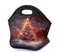 Mexpekil Sac à déjeuner isotherme en néoprène pour femmes, hommes, adultes, enfants, arbre de Noël rouge magique, sac de pique-nique portable pour le travail, le camping