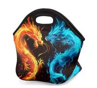 Mexpekil Sac à déjeuner isotherme en néoprène pour femmes, hommes, adultes, enfants, motif dragon bleu, orange, sac de pique-nique portable pour le travail, le camping