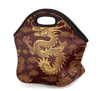 Mexpekil Sac à déjeuner isotherme en néoprène pour femmes, hommes, adultes, enfants, motif dragon chinois, sac de pique-nique portable pour le travail, le camping