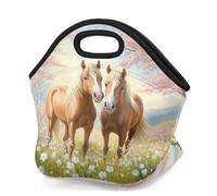 Mexpekil Sac à déjeuner isotherme en néoprène pour femmes, hommes, enfants, chevaux, fleurs, herbe, sac de pique-nique portable pour le travail et le camping