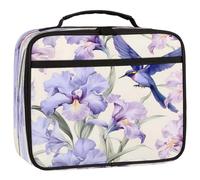 Mexpekil Sac à déjeuner isotherme réutilisable pour enfants, motif colibri et fleurs d'iris violets, pour garçons et filles, pour l'école, le pique-nique, le travail