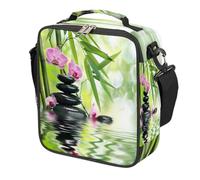 Mexpekil Sac à déjeuner japonais Zen Orchidée Bambou Pierre Enfants Garçons Filles Boîte à déjeuner carrée isotherme réutilisable pour l'école, pique-nique, voyage