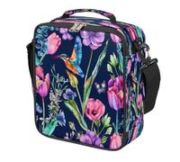 Mexpekil Sac à déjeuner pour enfants avec motif colibri et fleurs d'iris pour garçons et filles, boîte à déjeuner carrée à isolation thermique, réutilisable, pour l'école, le pique-nique, les voyages