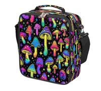 Mexpekil Sac à déjeuner pour enfants, garçons et filles, motif champignon coloré fluo, boîte à déjeuner carrée à isolation thermique, sac fourre-tout réutilisable pour l'école, le pique-nique, les